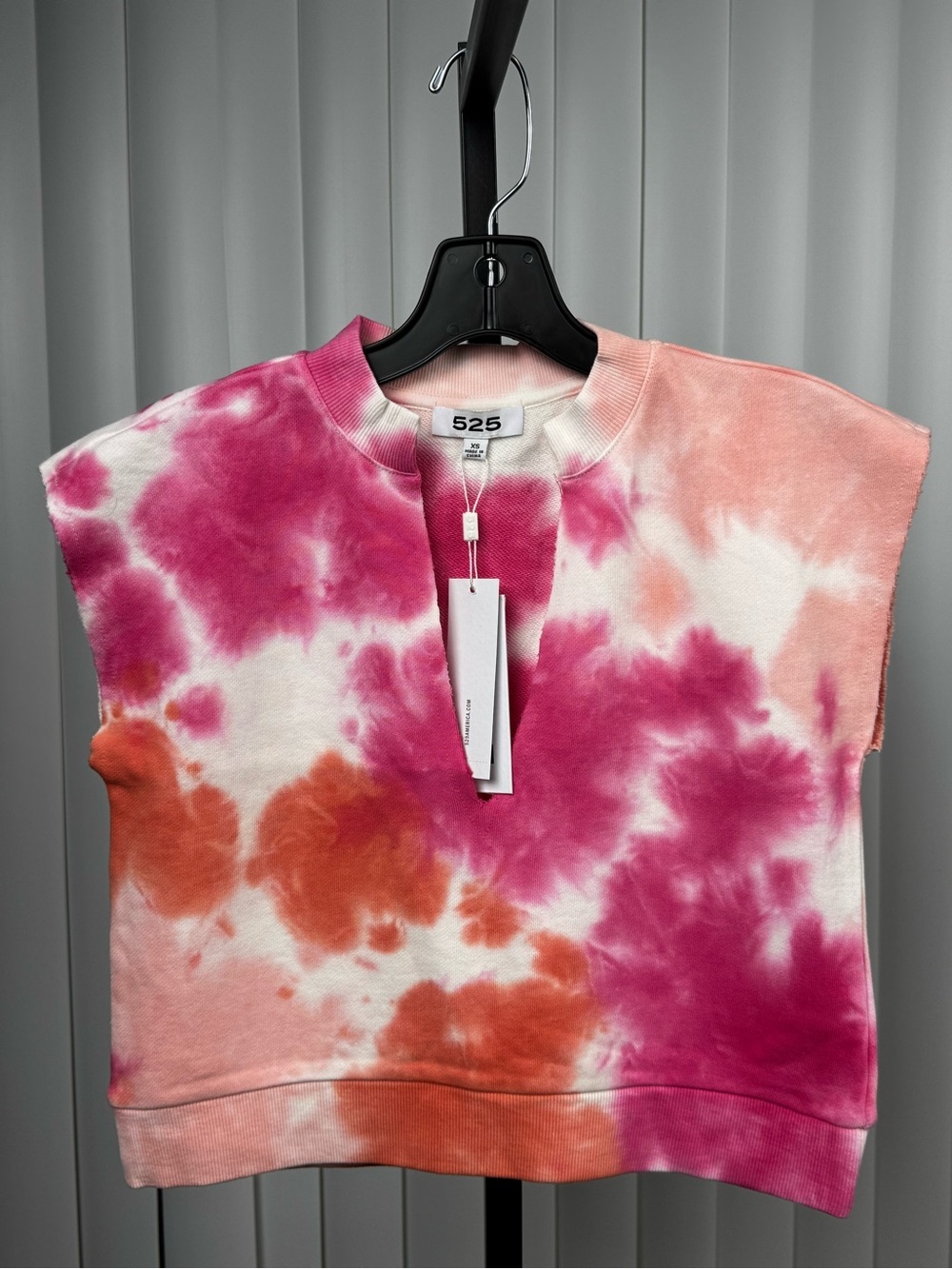 525 America Tie Dye Sleeveless Sweatshirt Top XS NWT Pink Coral Pullover